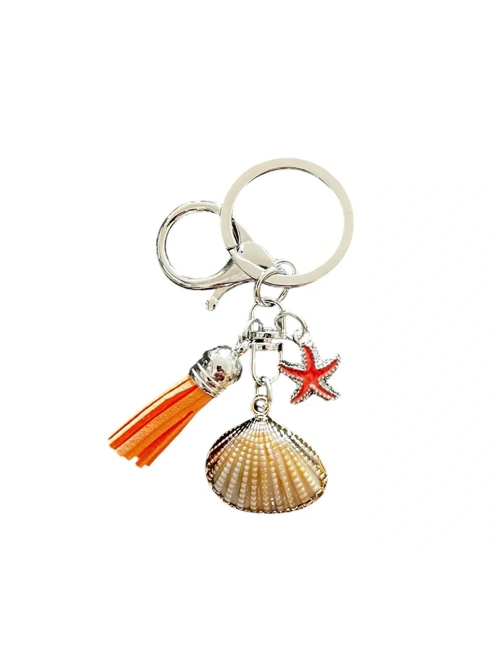 Clam Shell Orange Starfish Faux Leather Tassel 2